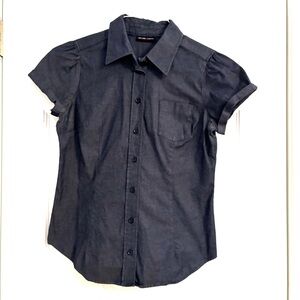 Fitted navy blue button down short cuffed sleeves
